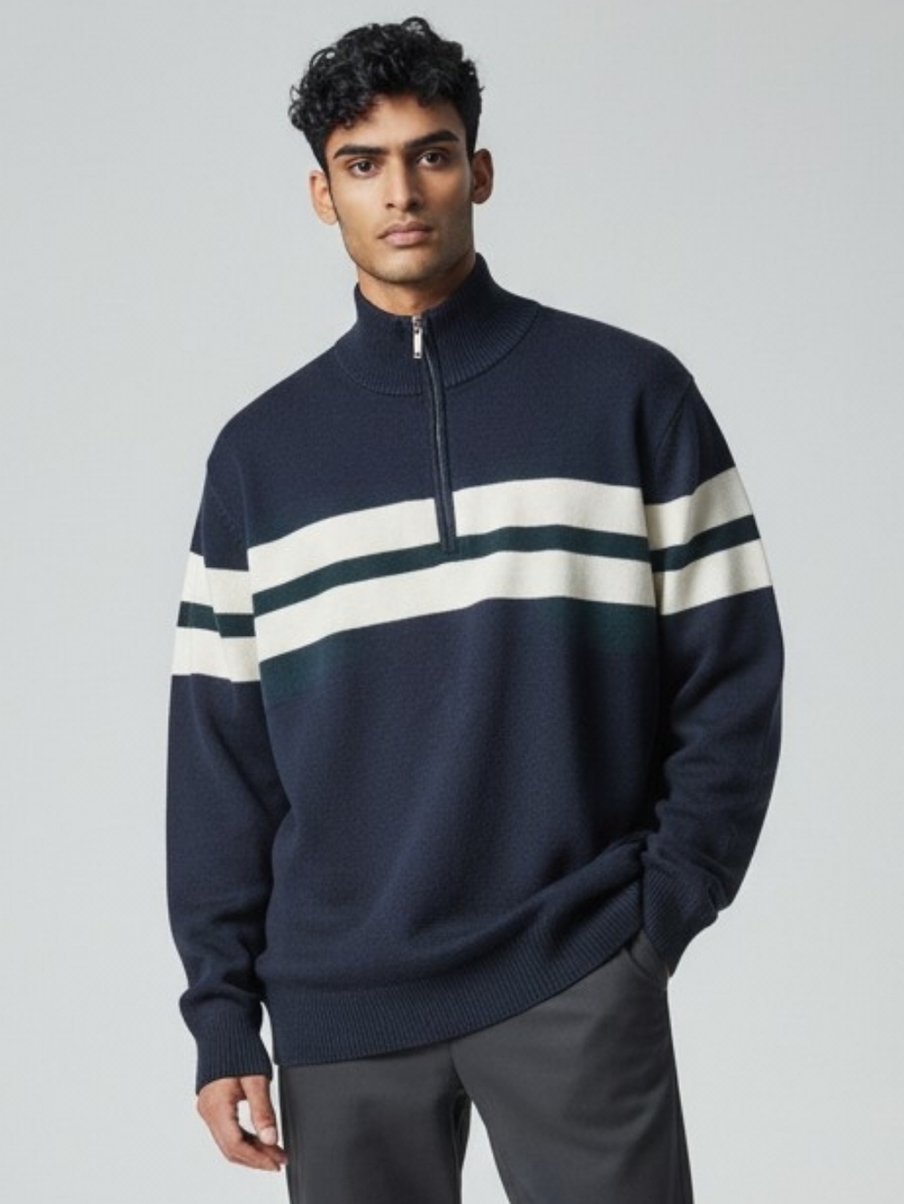 Tommy Hilfiger Vintage Men's black and White Zip-Up Sweater
